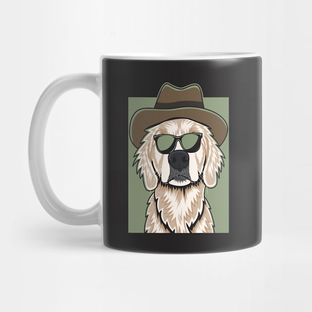 Cream Golden Retriever Wearing A Cowboy Hat And Glasses by Dogiviate